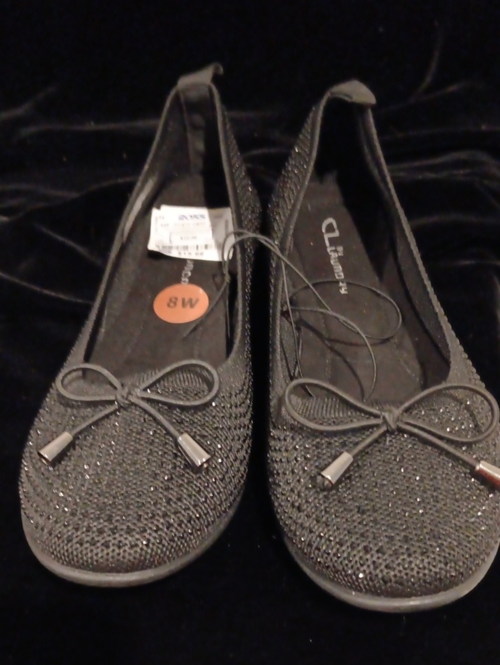 Laundry Women's Black Glitter Bow Slip-On Flats